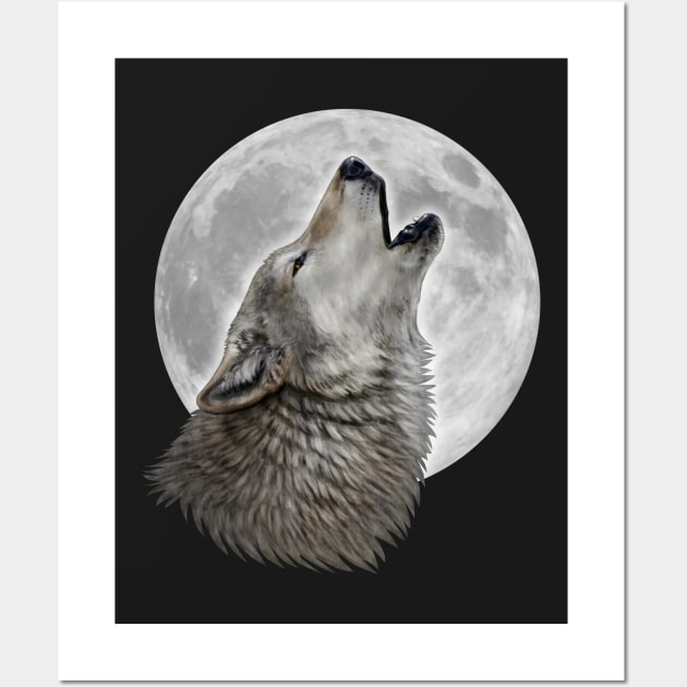 Wolf howling at the Moon Wall Art by GaiaSorrentino
